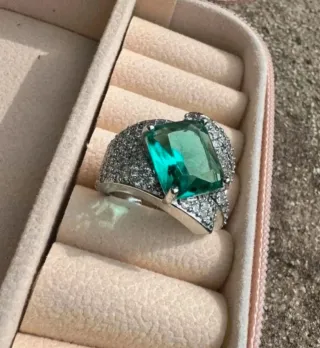 Anello Argento 925 Pietra Verde Blu