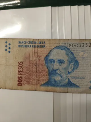 Billete Antiguo 2 Pesos Argentina Bartolomé Mitre