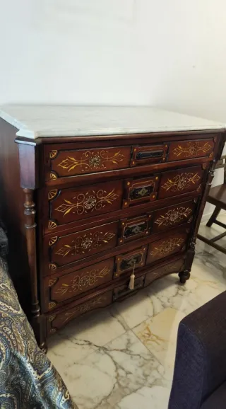 Mueble Antiguo Coleccionista Madera Mármol