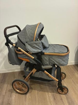 Cochecito bebé y silla coche gris/oro