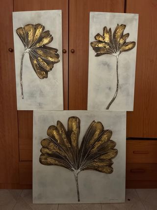 Set 3 Cuadros Decorativos Flor Dorada