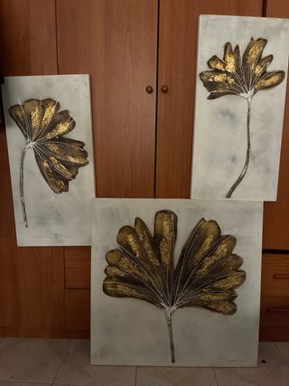 Set 3 Cuadros Decorativos Flor Dorada