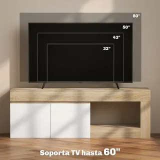 Mesa TV 2 Puertas Madera y Blanca