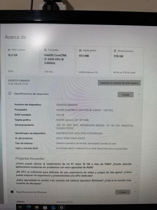 PC Gamer i5 16GB RAM SSD+HDD W10 Pro