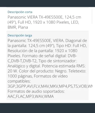 Televisión Panasonic Led TX49ES500E Negra