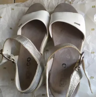 Sandali donna pelle argento e bianchi