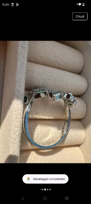 Anello Argento 925 Foglie Zirconi Verdi