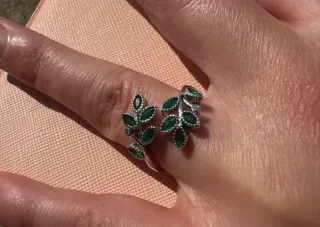 Anello Argento 925 Foglie Zirconi Verdi