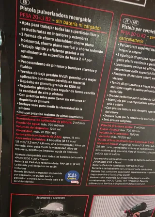 Pistola Pulverizadora Recargable Parkside PFSA 20-