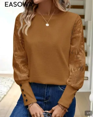 Top Easowa tejido cofre mangas encaje