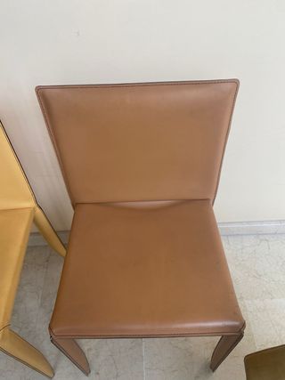 3 Sillas Piel Marrón y Beige