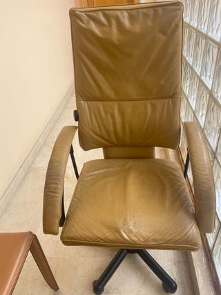 3 Sillas Piel Marrón y Beige