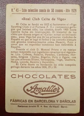 Cromo R.C. Celta de Vigo n. 45 Chocolates Amatller