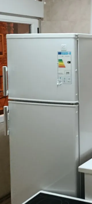 Frigorífico blanco con etiqueta energética