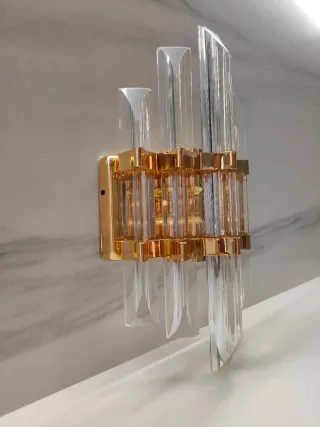 🇮🇹Aplique de pared cristal y metal dorado