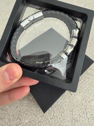 Pulsera trenzada cuero y acero hombre