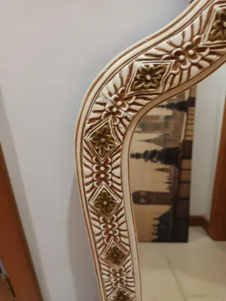 Espelho Rococó Madeira Entalhada Dourado marfim