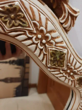 Espelho Rococó Madeira Entalhada Dourado marfim