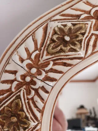 Espelho Rococó Madeira Entalhada Dourado marfim