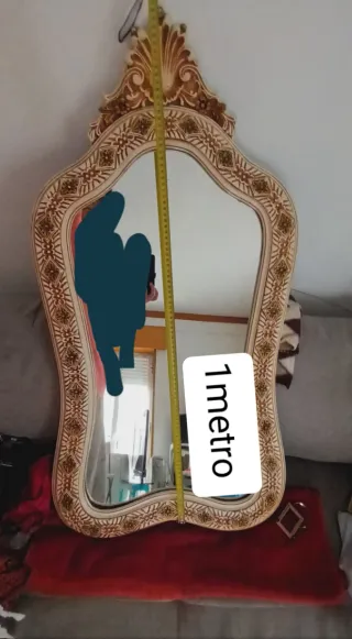 Espelho Rococó Madeira Entalhada Dourado marfim