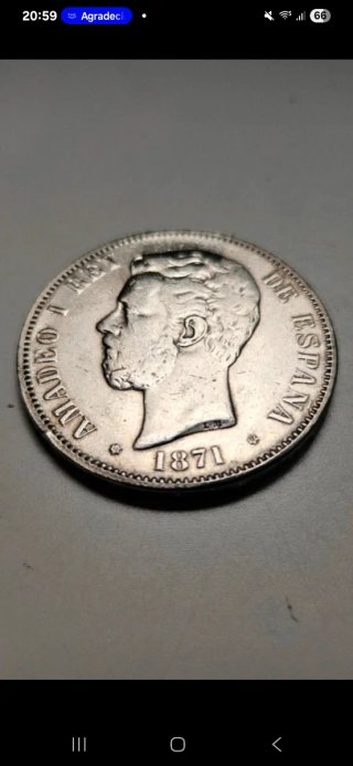 5 Pesetas Plata 1871 Amadeo I Rey