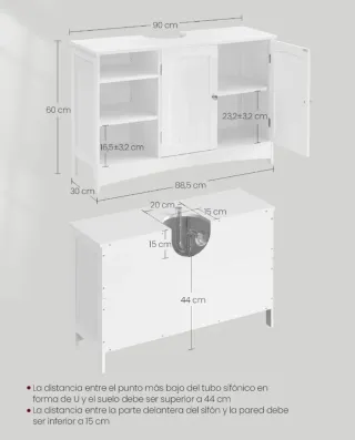 VASAGLE Mueble de Lavabo, Mueble de Baño, Mueble Bajo Lavabo