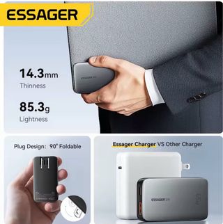 OfertaCargador pared ultraslim GaN USB C+USB-A 65W