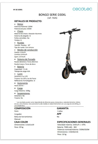 Patinete Eléctrico Cecotec Bongo D30XL