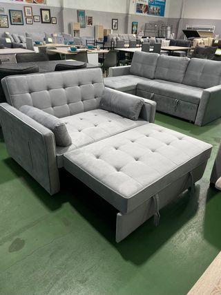 Sofá cama gris de terciopelo - Envio gratis