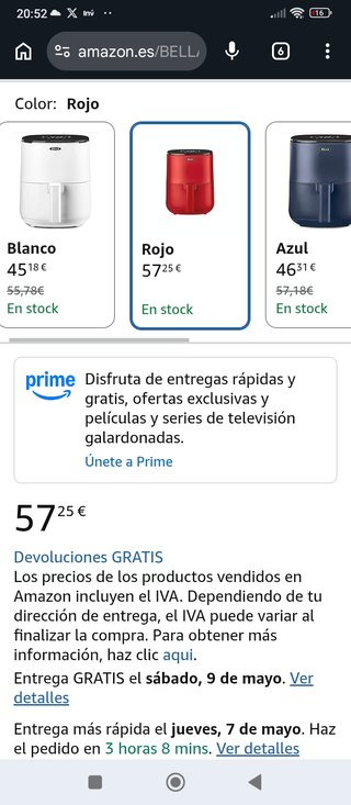 Freidora de aire Bella 3L táctil