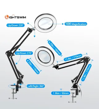 Lámpara escritorio lupa LED 10x USB