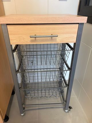 Carrito Cocina, 3 Cestas, Cajón, bandeja botellas