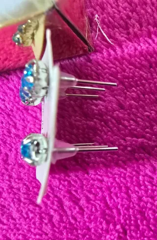 Pendientes zinc Azules con Bisel Plateado