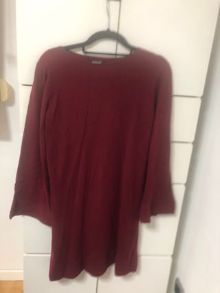 Vestido punto manga larga granate