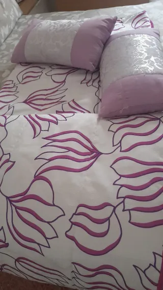 Edredón y 2 Cojines para cama grande Morado/Blanco