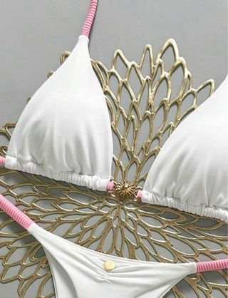 Bikini Triángulo Blanco y Rosa Talla S
