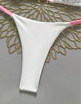 Bikini Triángulo Blanco y Rosa Talla S