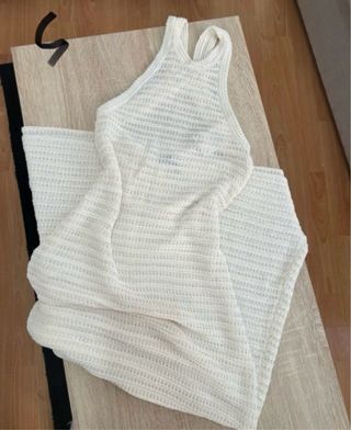 Vestido crochet cuello halter blanco
