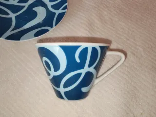 Juego de café azul y blanco