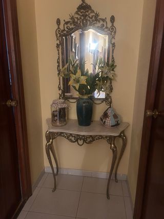 Mesa consola bronce y mármol
