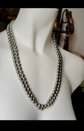 Collar perlas de cristal Gris con pendientes