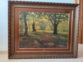 Cuadro de paisaje con marco de madera