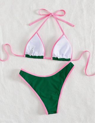 Bikini verde y rosa talla S