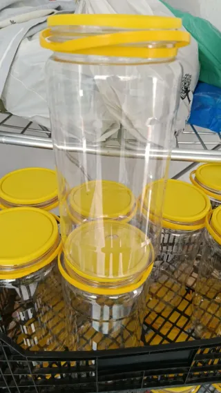 Garrafas transparentes con tapa amarilla