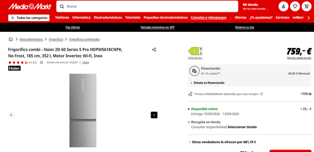Frigorífico Combi Haier HDPW5618CNPK