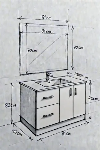 Mueble de baño y grifo con espejo y aplique de luz