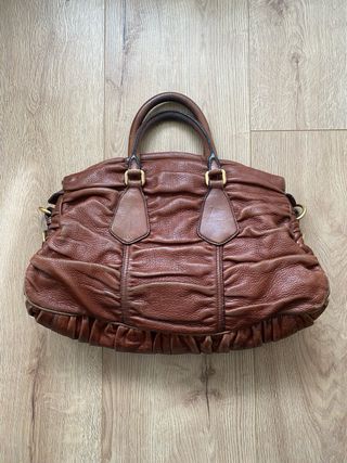 Bolso Prada Marrón Piel Fruncido