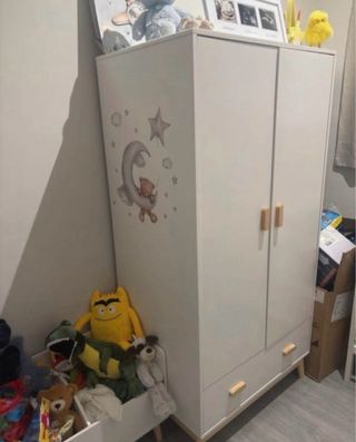 Armario blanco y madera Sklum