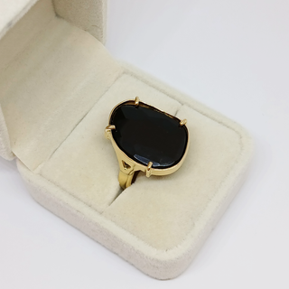 Sortija Oro 18k Ancha Cuarzo Negro Facetado