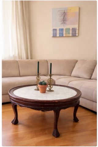 Mesa centro madera tallada mármol